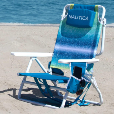 Nautica Reclining Portable Beach Chair with Insulated Cooler