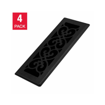 Manor House Scroll Design Powder Coated Black Finish Floor Registers, 4-pack