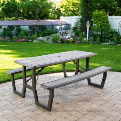 Lifetime 6 ft Folding Picnic Table seating 8 people for outdoor dining