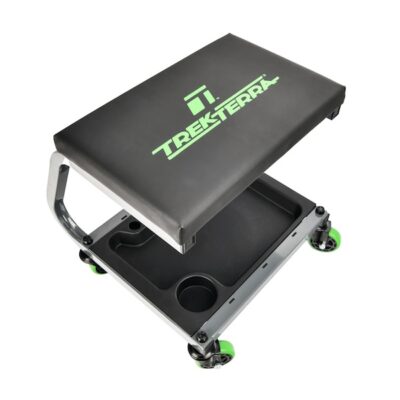 TrekTerra Rolling Garage Stool with padded seat, Pro-Glide casters, and steel frame