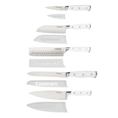 Cuisinart German Steel Knives 5 piece triple rivet set on kitchen counter