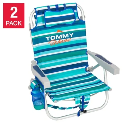 Tommy Bahama Beach Chair pack of 2 with backpack straps, cooler pouch, and recline positions
