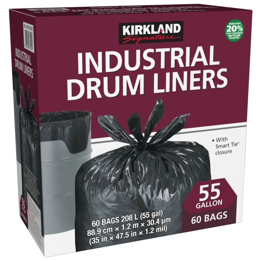 Kirkland Industrial Drum Liners Canada 60-pack heavy duty Smart Tie bags