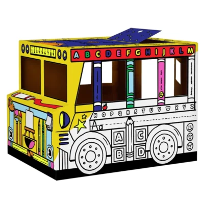 Fellowes Colour Your Own School Bus cardboard playhouse for kids