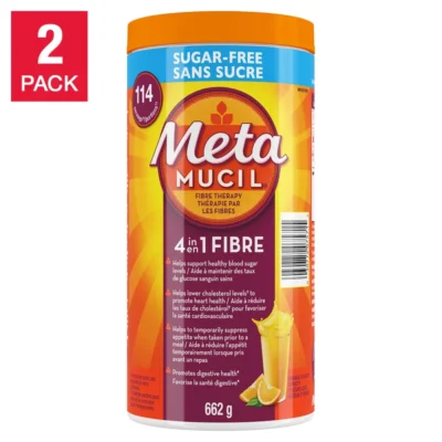 Metamucil 4-in-1 Fibre Supplement Powder sugar-free orange 2x662g