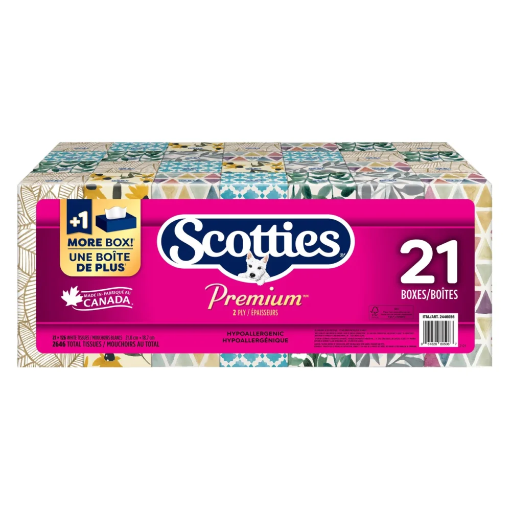Scotties Premium Facial Tissue 21 pack soft 2 ply made in Canada