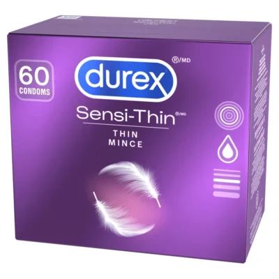 Durex Sensi-Thin Feel Condoms box showing ultra-thin design and silicone lubrication