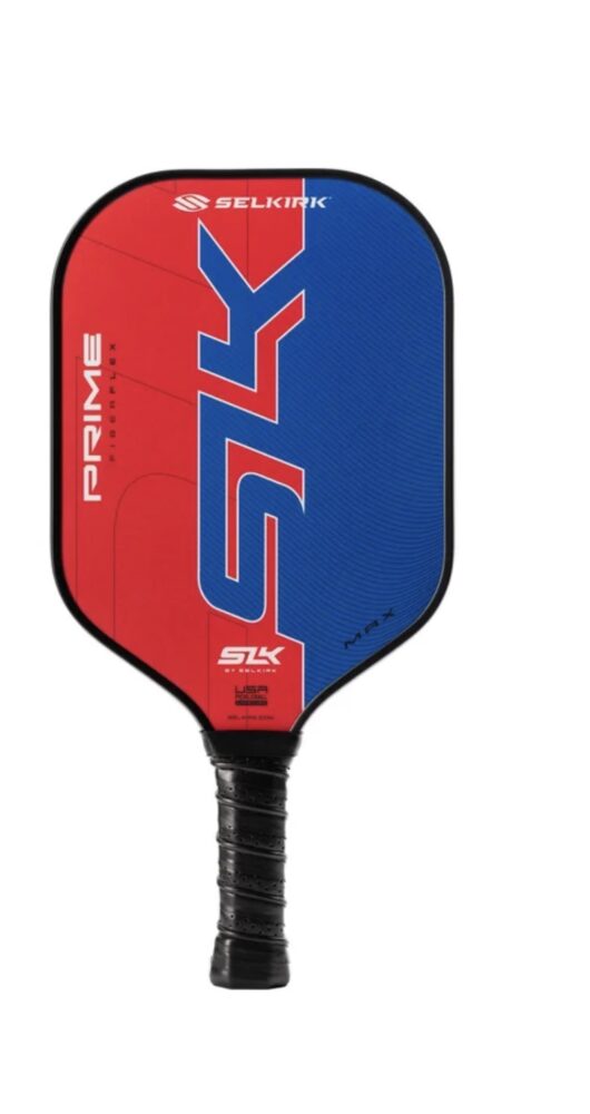 Close-up view of SLK Prime Max Pickleball Paddle Contour Grip and SpinFlex surface texture