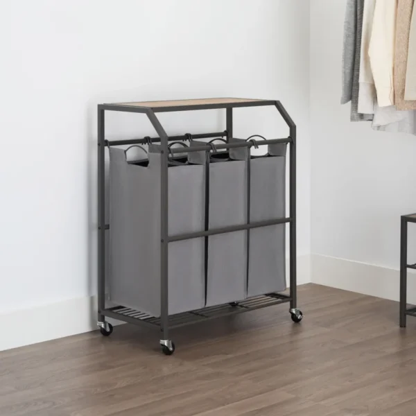 Trinity 3-bag Laundry Cart with Flip Top