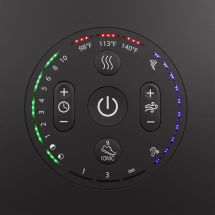 Close-up of the Hedgehog dryer control panel showing timer, heat, fan speed, and ionic purifier buttons.