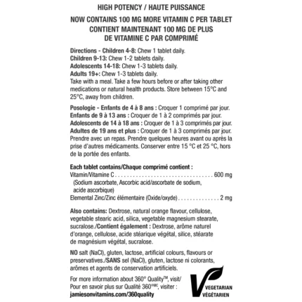 Jamieson Chewable Vitamin C + Zinc details