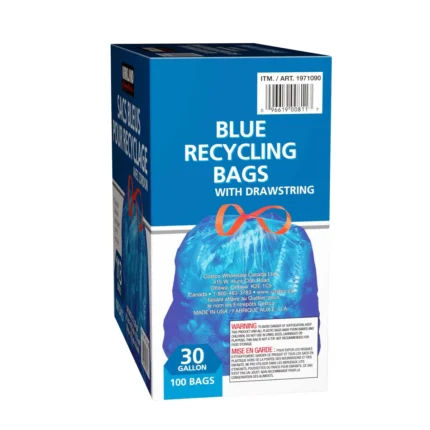 Kirkland Signature Blue Recycling Bags with drawstrings.