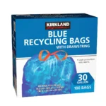 Kirkland Signature Blue Recycling Bags with drawstrings.