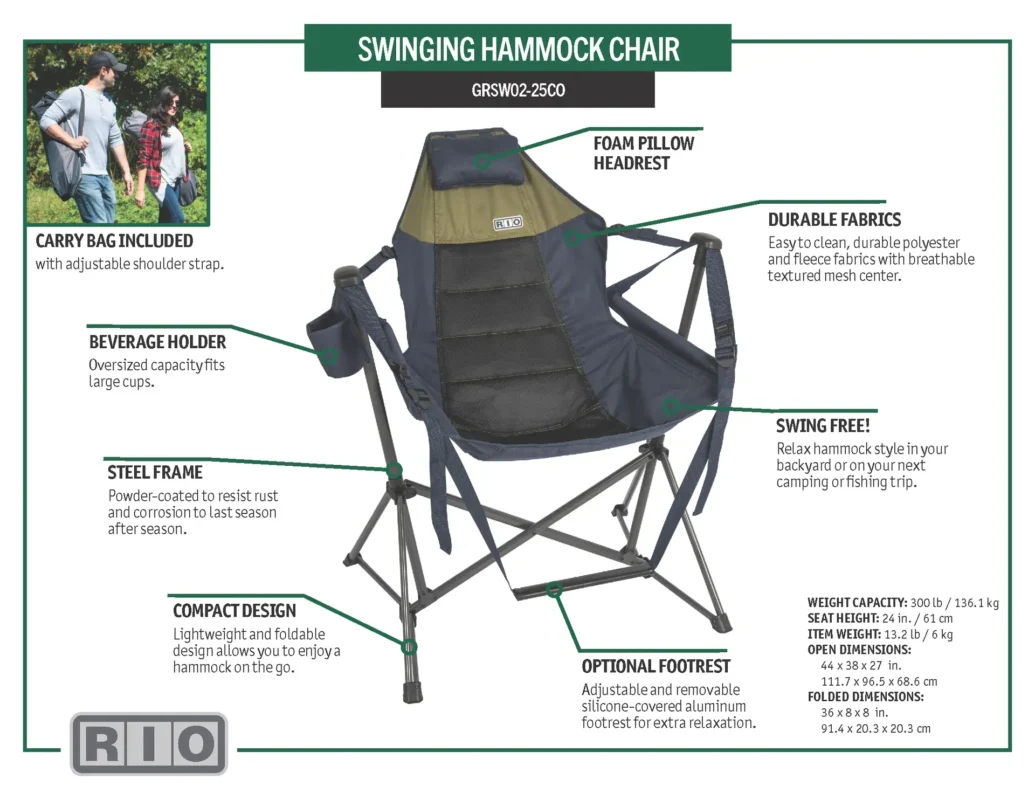 RIO Swinging Hammock Chair with Footrest with details